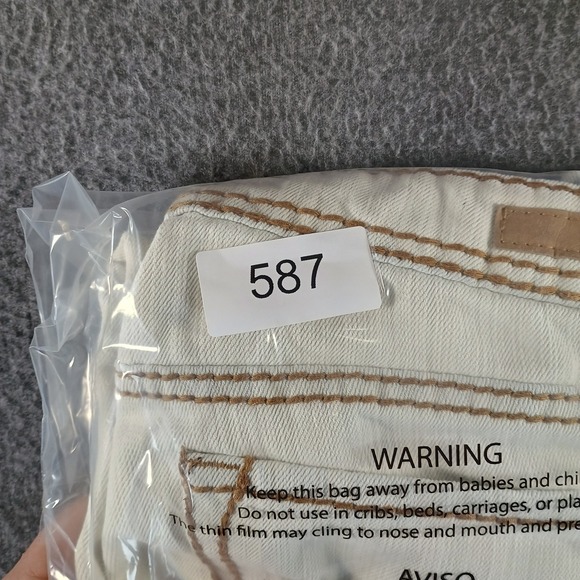 Bongo Jeans Womens 7 White Tie-Dyed Blue Stretch Straight Leg Logo Patch - Picture 11 of 11